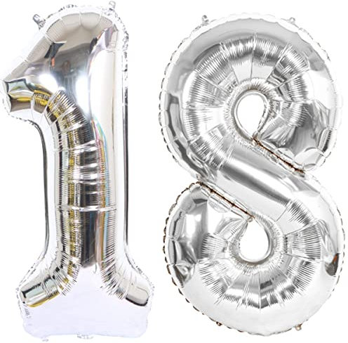 Foil Palloncino Numero 18 Gigante 101 CM in Argento - Compleanno Decorazioni Gonfiabili per Elio e Aria