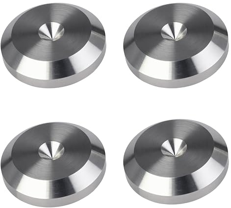 PrecisionGeek® Chamfered Lautsprecher Spike-Pads – Entkopplungs-Unterlagen für HiFi-Lautsprecher, Subwoofer & Ständer – Anti-Vibration & Bodenschutz (Edelstahl, Ø40mm – 4er-Pack)