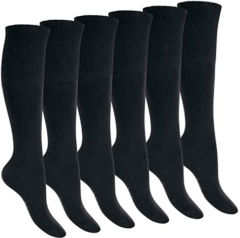 Footstar Medias de compresión para rodilla para mujer y hombre (6 pares) Medias sin costuras para diabéticos, Negro , 39-42