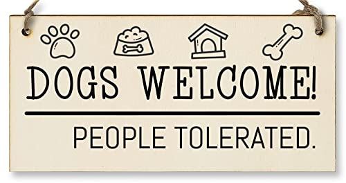 Handmade Wooden Hanging Wall Plaque Dogs Welcome People Tolerated Funny Cute Sign Pet Lover Dog Mum Dad