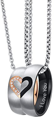 VNOX Herz Paar Ringe Edelstahl mit Gravur Schwarz Hochzeitsring mit Zirkon Personalisiert Freundschaftsringe Partnerringe mit Graviert für Männer Frauen