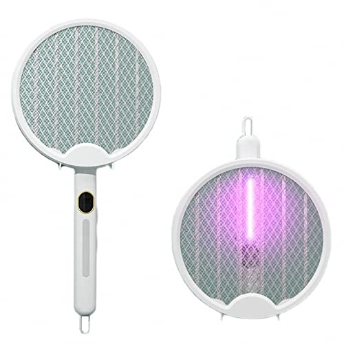 AJEYPMZ Matamoscas doméstico para Interiores con Pantalla de Potencia, exterminador de Moscas eléctrico Giratorio Plegable Dos en uno,White2,50 * 24cm