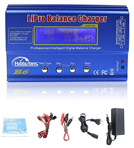 Hobby Fans B6 Balance Ladegerät 60W 5A LCD für LiPo Li-Ion Life Akku (1-6S) NiMH NiCd (1-15S), RC Hobby Akku mit LED AC Power Adapter