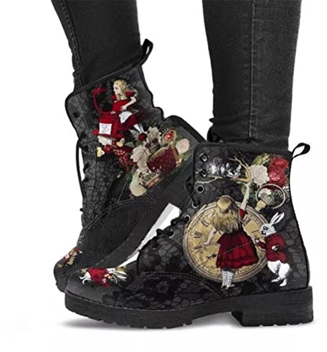 Onsoyours Bottes Femme Automne et Hiver Gothiques Punk Bottines Cheville à Talon Bloc Impression Bout Rond