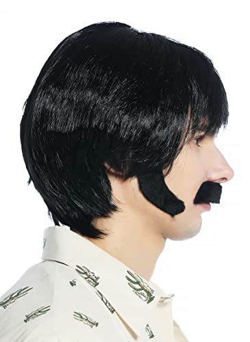 WIG ME UP - 91872-P103 Perücke Schnauzbart Koteletten Set Karneval Halloween schwarz retro 70er Jahre TV Bulle Cop