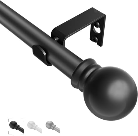 Black Curtain Rods for Windows 36- 48, Decorative Drapery Rod Adjustable by Splicing, 5/8 inch Small Curtain Rod for Bedroom, Living Room, Kitchen and Outdoors