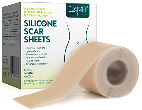 Silicone Scar Sheets(1.6x120-3M),Medical Grade Silicone Scar Tape,Silicone Strips for Scar Healing,Painless Scar Removal Tape for All Surgical Incisions,C-Section,Burn,Keloid,Acne