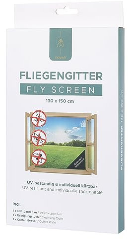 Rovar Fliegengitter für Fenster Anthrazit - Zuschneidbarer Insektenschutz mit Klettband zur einfachen Montage - 130 x 150 cm