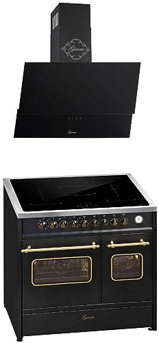 GURARI Induktions-Standherd E 913 DF RU BL+GCh 268 Bl 9 Prime, Retro Elektro Standherd 90cm, Range Coocker mit FLEX Induktion+Dunstabzugshaube 90 cm