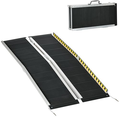 HOMCOM Wheelchair Ramp, 152L x 73Wcm, 272KG Capacity, Folding Aluminium Threshold Ramp with Non-Skid Surface, Transition Plates Above and Below for Home, Steps, Stairs, Curbs, Doorways