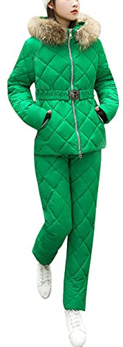 Skianzug für Damen, Mädchen, Winter, warm, Plüsch, Kapuze, Schneeanzug, Outdoor, Sport, Skihose, wasserdicht, Reißverschluss, für Erwachsene, 09-grün, 48