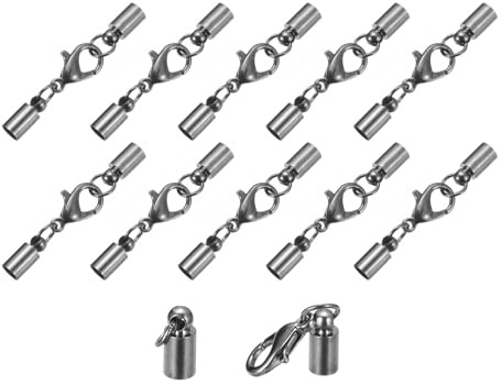 QUARKZMAN 10 Stück Kettenverschluss 4mm Lederkordel Endkappen mit Karabinerverschlüssen Verschluss für Armbänder Verschlüsse DIY Herstellung Lederarmbändern, Metallisch Schwarz