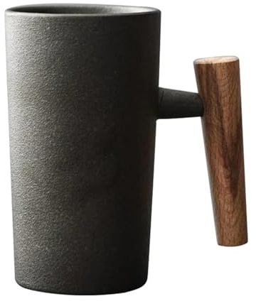 Kaffeetasse Mit Holzgriff Keramik Kaffeetasse 220 Ml Ergonomisch Exquisite Steinzeug Vintage Tassen Heim Keramiktasse Für Tee Getränke Wasser Schwarz