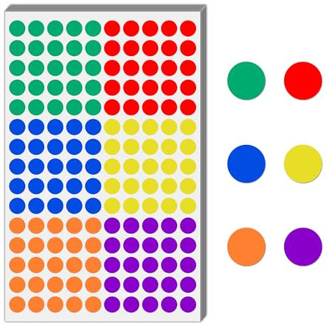 3000 Stück - 12mm Klebepunkte Bunt, Bunte Punkte Aufkleber Runde Markierungspunkte Sticker - 6 Farben