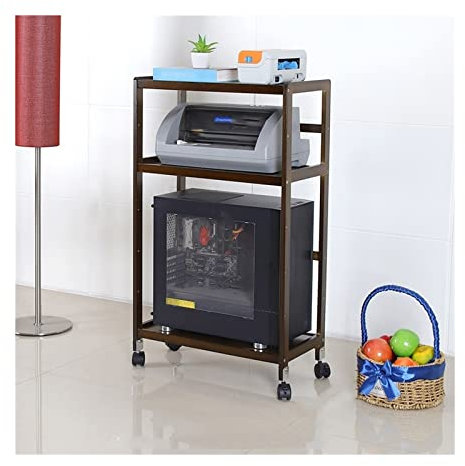 Soporte CPU Bajo Mesa Soporte de Torre for PC con Ruedas, Soporte for Impresora móvil de 3 Niveles con Almacenamiento, Soporte de Piso con Caja de PC de bambú rodante con estantes Abiertos, for Oficin