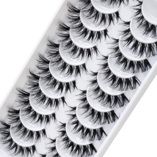 3D Falsche Wimpern,Natürliche Wimpern, Pure Handgemacht Natürlicher Look Flauschige Künstliche Wimpern,Multipack Strip Lashes 10 Paare (HYAL01w)