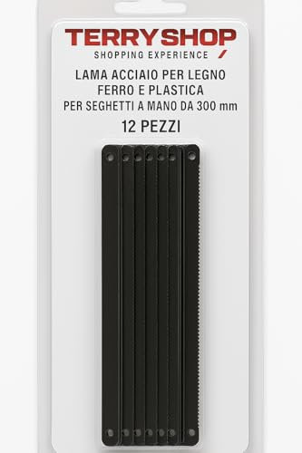 Set 12 Lame Seghetto a Mano 300 mm | Lama in Acciaio per Legno, Ferro e Plastica | Foro di Posizionamento | Compatibili Seghetti Manuali - Terryshop74