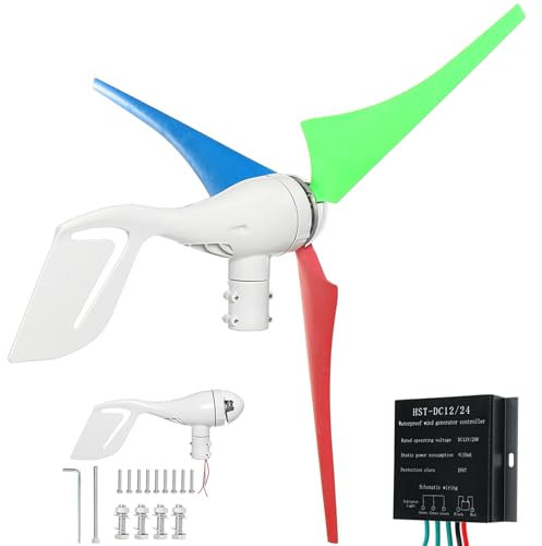 ZHOZHUT 800W / 1000W Turbina Eólica 12V 24V 48V Generador De Turbina De Viento 3 Palas con Controlador Y Alternador Trifásico, Aerogenerador Horizontal Pequeño para Jardín Exterior Hogar,1000w,48V