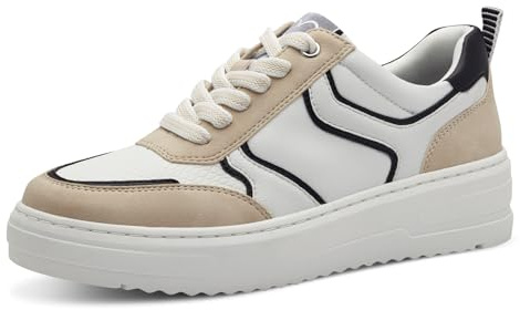 MARCO TOZZI Sneaker da Donna Piatte con Lacci per Il Tempo Libero, Bianco Nero, 40 EU