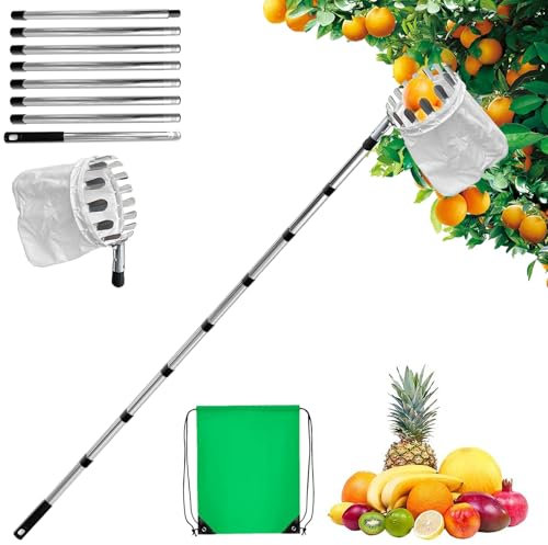 HUIKUANGEU Cueilleur de Fruits Amovible,Perche Cueille Fruits Telescopique 3.2m,Cueilleur de Pommes,Cueille Cerise,pour la Cueillette des Pommes Oranges Pêches Poire Cerises.