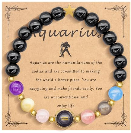 HMOOY Sternzeichen Naturstein-Armband für Männer Frauen, 12 Konstellation echte 8mm große Natursteinperlen und Kristall Himmels Astrologie Schmuck Aufmunternde Motivationsgeschenke