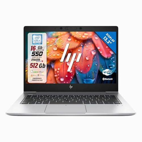 HP Elitebook, Pc Portatile Notebook, Processore Intel i5-8Th 4 Core 1.6Ghz, 8Gb Ram, 256Gb SSD, Display 13.3 HD, Libre Office (Ricondizionato)