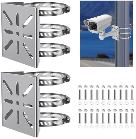 2 Pezzi Soporte Camara Vigilancia Soporte Camara Tapo Soporte De Montaje en Poste Vertical Soporte Camara Vigilancia Universal Soporte De Mástil Adecuado para Cámaras 20 Juegos de Tornillos y Tuercas