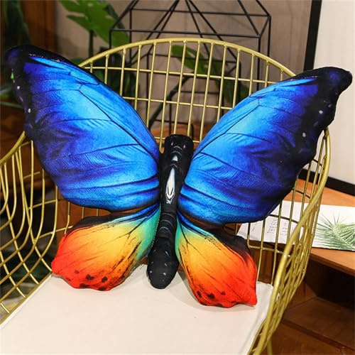 champracer Schmetterlingsförmiges Wurfkissen, Schön Realistisch Schmetterling Kissen, Schmetterlingskissen-Spielzeug, Kuscheltier, Plüsch-Wurfkissen für Couch Wohnzimmer Bett (Blau-Gelb,40 * 50 cm)
