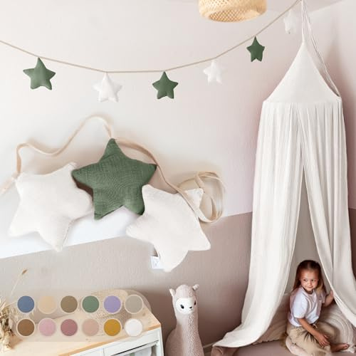 LILIMAUS Sternen Wimpelkette Stoff [in 12 Farben] Kinderzimmer - 100% Baumwolle Handmade Girlande Stoff - Wimpelkette Musselin - Hausbett Deko Mädchen & Jungen - Girlande Deko Babyzimmer