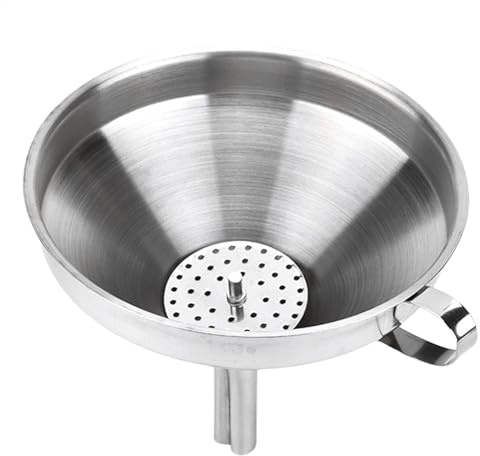 Embudo de acero inoxidable, embudo con colador, embudo de acero inoxidable, embudo duradero, embudo de acero inoxidable con filtro de pantalla, embudo de transferencia de líquido, embudo de embudo