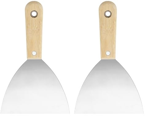 QUARKZMAN 2pz Spatola in Acciaio al Carbonio 5 Raschietto Manico in Legno | Flessibile, Stucco Cartongesso, per Carta Parati Nastratura Raschiatura Vernice
