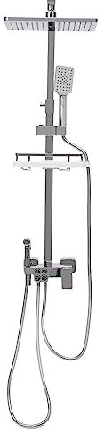 Silber Modern Wandmontage Duschsystem Duschpaneel Duschset Duscharmatur 4Outlets Edelstahl Duschsäule, Regendusche, vielseitiges 70-115cm verstellbare Duschschiene