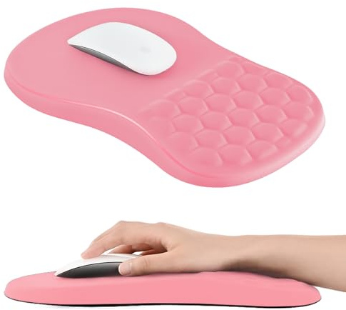 EooCoo Mouse Mat Wrist Support, Gaming Mouse Pad, Mousepad Large, Pink | Ergonomic Massage Bumps, Office Accessories, Ease Wrist Pain, Smooth Tracking, Non-Slip Base, Compatibility, Washable