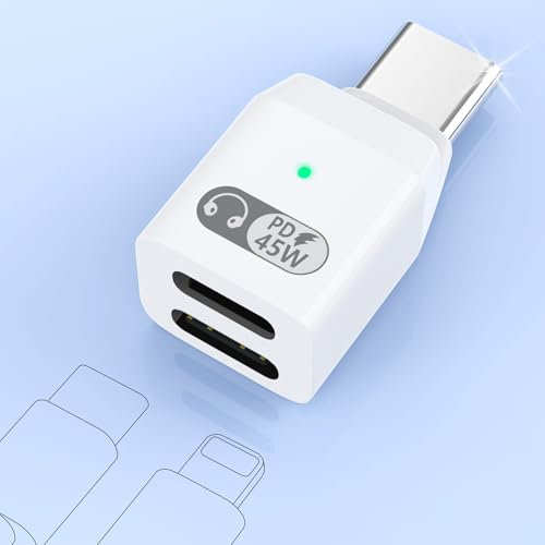 2 in 1 USB C to Lightning Audio and Charger Headphone Adapter Support Line Control,PD 45W Lightning to USB C Audio Adapter Aux Adapter for iPhone 16 15 Series/iPad/MacBook,Not for Data Transfer,White