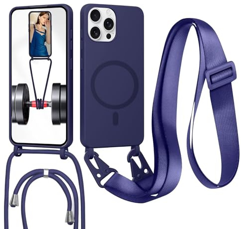 GoodcAcy Handykette Hülle für iPhone 12/iPhone 12 Pro mit Band Halsband Lanyard (abnehmbar) Handyhülle, Kordel zum Umhängen,Magnetisch Stoßfest Silikonhülle Wireless Charging kompatibel,blau