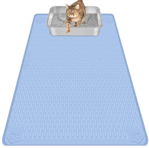 Bartuke Kattlåda, överdimensionerad kattsandsmatta 101 x 71 cm silikonmatta för spridning, mild för katttassar, lätt att rengöra (blå)