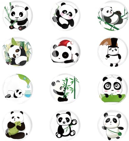 Diyxisk 12er Set Kühlschrankmagnete Panda Runde Glas Magnete für Magnettafel Whiteboard Süße Tiermagnete für Kinder, Büro Küche (3 cm, 12 Motive)