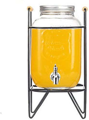 BTZHY Dispensador de Bebidas Dispensador de Jugo de Vidrio para Bebidas Mason Home, Ideal para picnics al Aire Libre, barbacoas y Fiestas con Estante de Metal para Agua (8 l)