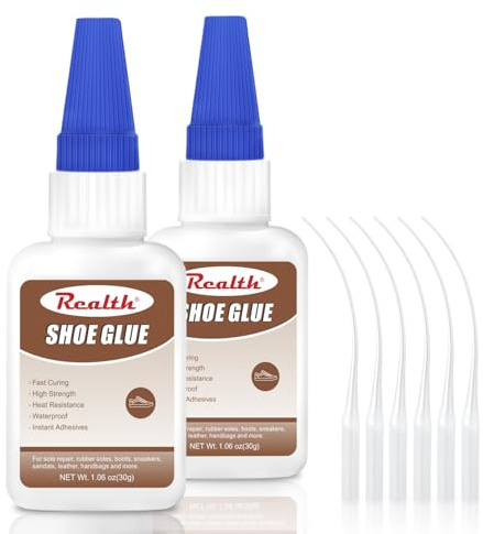 Realth Colle pour Chaussures | 60g Colle Semelle Chaussure Transparente | 6 Compte-Gouttes&Anti-Blocage | Imperméable | pour Sole Réparation Chaussures Bottes Sneakers