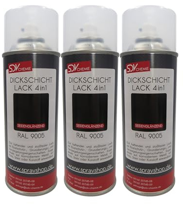 SDV Chemie Dickschicht Lackspray RAL 9005 TIEFSCHWARZ glänzend 3x 400ml | seidenglänzend, schwarz, Kunstharzlack