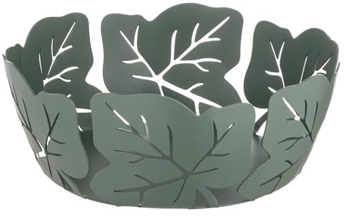 Baroni Home Cestino Portapane Decorativo in Metallo con Motivo Foglia, Design Moderno per Tavola e Cucina, Contenitore per Pane e Brioches, Linea Edera, 20x20x7 (Portapane)