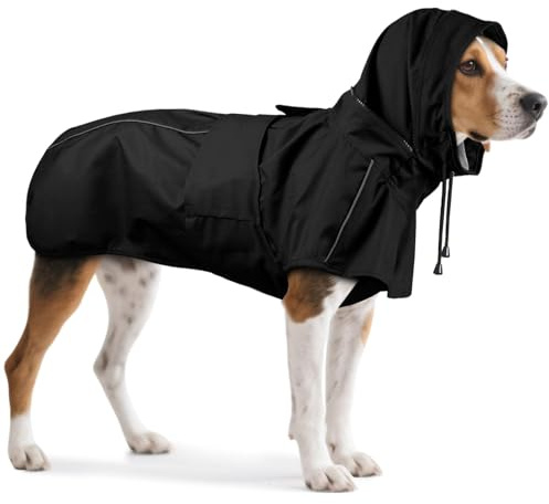 OUOBOB Verstellbarer Hunde-Regenmantel, wasserdicht, winddicht, reflektierend, mit Loch für die Leine und Kapuze für große Hunde, Outdoor-Spaziergänge, Camping, Wandern, Regen, Schnee für Haustiere