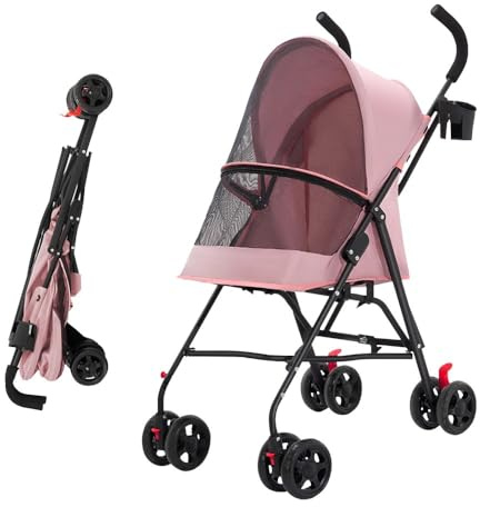 Cochecito plegable para perro gato, pequeños y perros mayores, hasta 20 kg, ruedas con frenos de 360°, cesta xxl, 3 ventanas, portavasos, carrito para perro