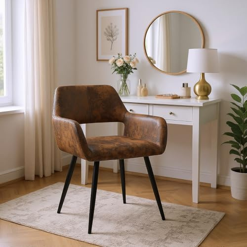 FURNISH 1 Set di 2 sedie da toilette marrone con schienale per braccioli, per camera da letto, sedie da bagno vintage in camoscio con gambe in metallo nero per il WC quotidiano a casa