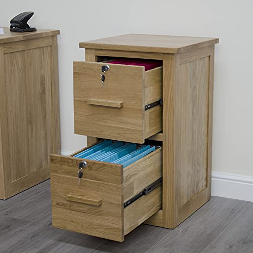 Ramece Arden Solid Oak Filing Cabinet - Home Office Furniture - Solid Wood Lockable Storage Drawers For Suspension Files - Fully Assembled - 77 x 46 x 45 cm (2 Drawer)