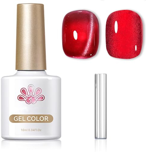 Red Cat Eye Gel Nail Polish - Magnetic Gel Nail Polish - Red Glitter gel nail Varnish - Crystal Jelly Burgundy Nail polish with Magnet - Soak off UV No Chip Long Lasting for Women DIY French Manicure