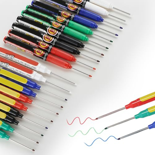 20 Stück Tieflochmarker 45mm+30mm, Bohrlochmarker, Tiefenlochmarker, Markierungsstift, Extra Lange Stiftspitze, Geeignet Für Holz, Kunststoff, Metall, Glas (Rot, Schwarz, Blau, Grün, Weiß)