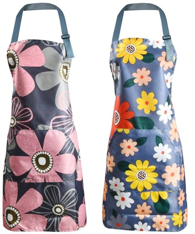 Alyxen 2 Pezzi Grembiule da Cucina Impermeabile per Chef BBQ Bar e Ristorante, Grembiule Regolabile con Tasche, Unisex per Uomo e Donna, Ideale per Cucina Professionale e Domestica