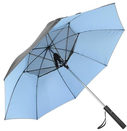 Kikumi Parasol Portable avec Ventilateur Rechargeable par USB, Batterie Externe 2600 MAh, Protection UV UPF 50+, Ventilateur de Refroidissement pour Activités de Plein Air, Voyage, Plage, Piscine