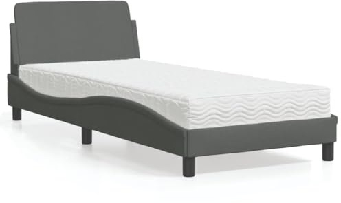 YuuSsea Säng med madrass Dover mörkgrå, 80 x 200 cm, tygöverdrag, vågformad design, komfortskummadrass H2/H3, sovrumsmöbler